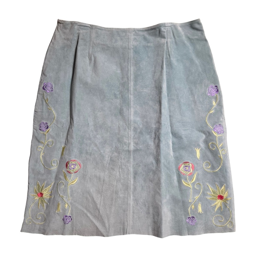 Randolph Duke The Look Suede Leather Floral Embroidered Midi Skirt 16 Boho NWT